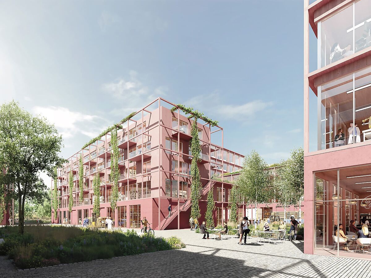 Neckarspinnerei Wendlingen: Das IBA’27-Projekt verbindet historische Bausubstanz mit neuen, flexiblen Holzbauten für Wohnen und Arbeiten. Bild: IBA'27