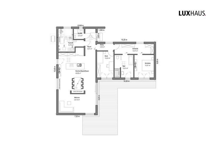 Bungalow Pultdach 150, LUXHAUS