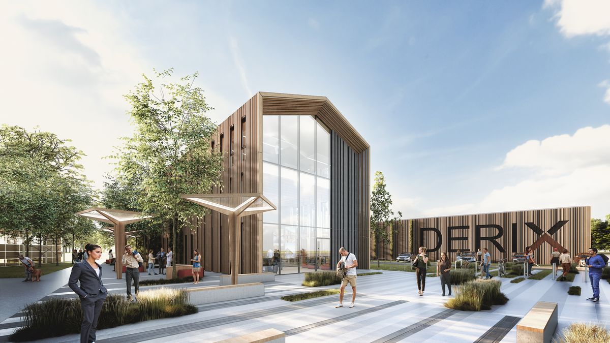 Der DERIX-Campus schafft moderne inspirierende Arbeitswelten für die Beschäftigten der DERIX-Gruppe. Grafik: Derix
