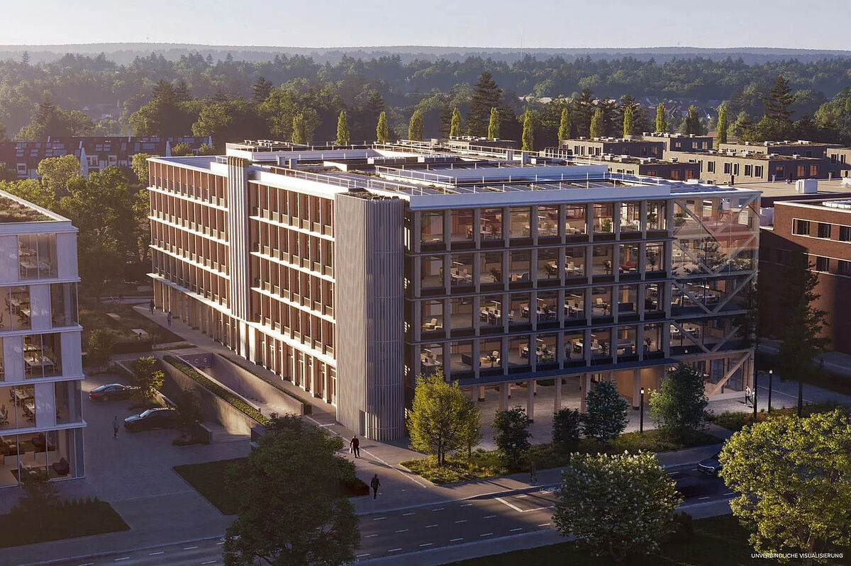Das Bürogebäude ZERO verbindet modernen Holzhybridbau mit flexiblen Arbeitswelten und zukunftsfähiger Architektur. Foto: CPM GmbH