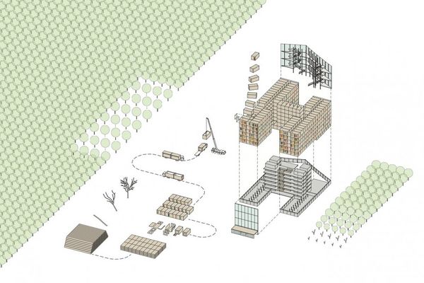 Bürogebäude Luisenblock in Berlin als Parlamentsgebäude - Bauen mit Modulen aus Holz. Quelle: Kaufmann Bausysteme
