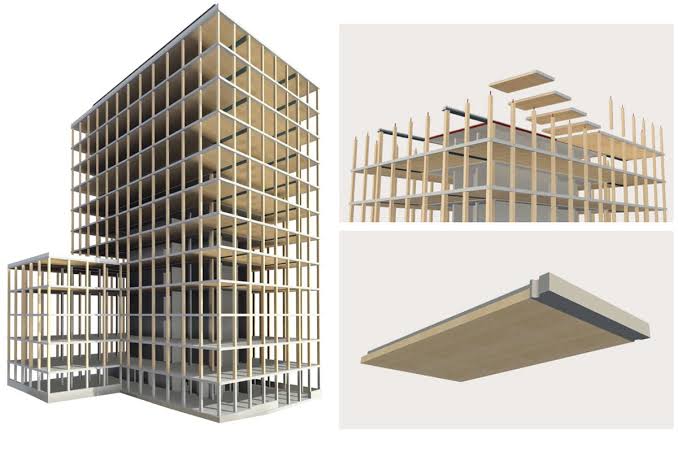 Mehrgeschossige Holz-Hybridkonstruktion mit Brettsperrholzdecken. Grafik: Sacker Architekten