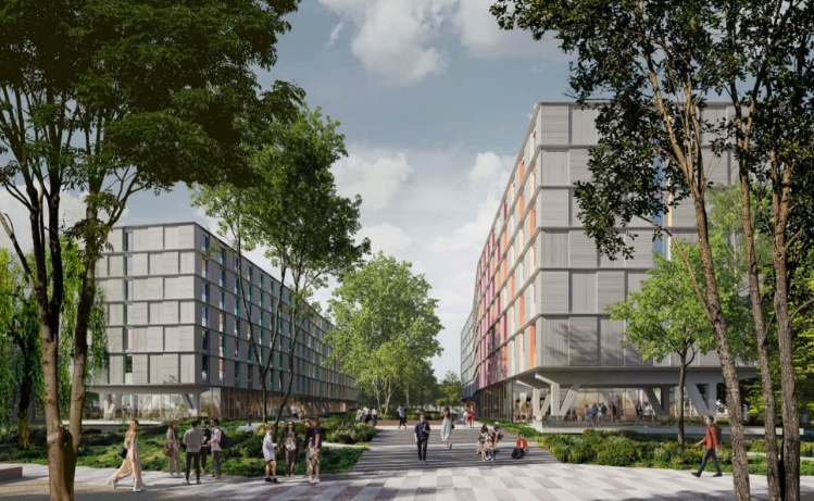 Zollhochschule Rostock: Kaufmann Bausysteme fertigt über 1.000 nachhaltige Holzmodule aus 2.500 m³ Holz mit Geschwindigkeit und Präzision. Grafik: Sauerbruch Hutton