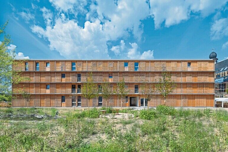 Collegium Academicum ein Studierendenwohnheim in modularer Holz-Elementbauweise. Foto: DGJ Architektur