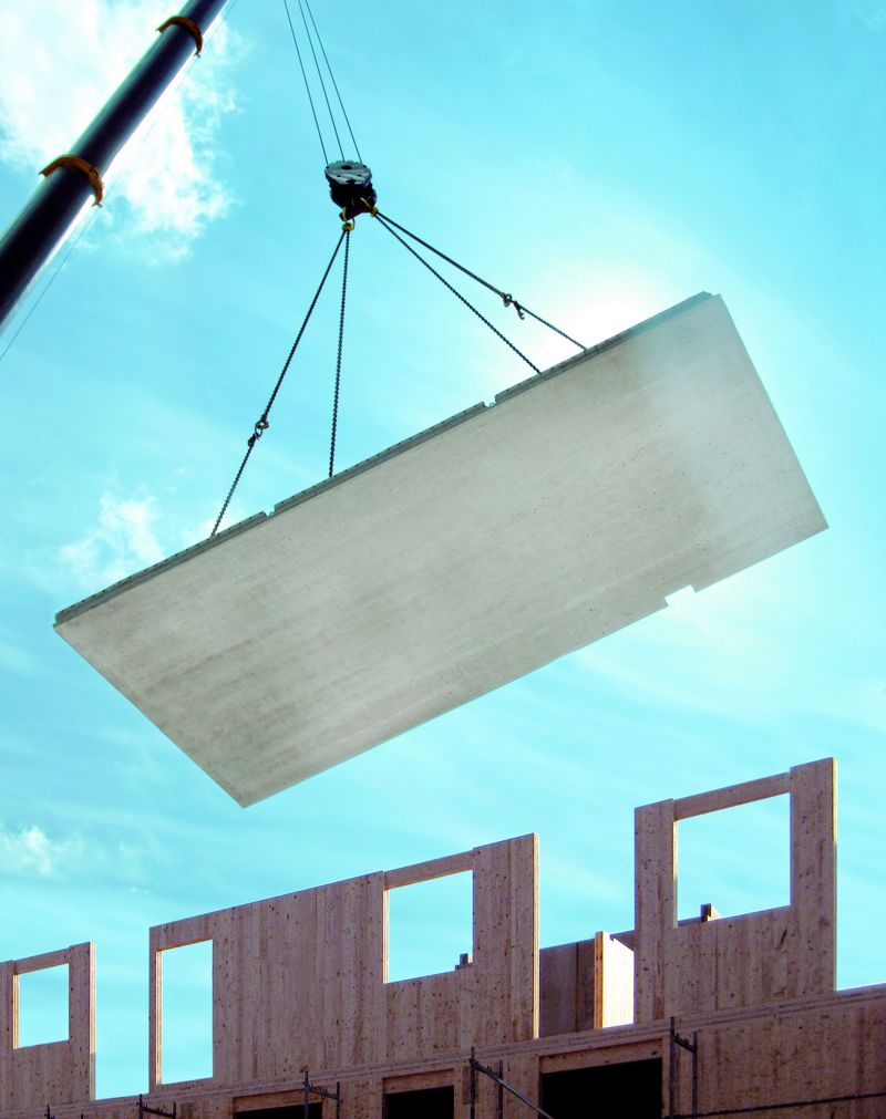 Dennert DX-Fertigdecke: Betonfertigteildecke im Holz-/Hybridbau als taktgebendes Bauteil im Geschosswohnungsbau. Foto: Dennert